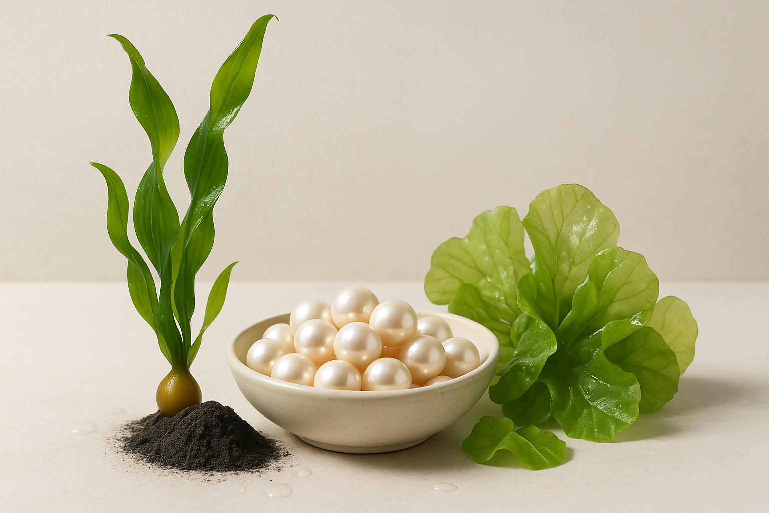 Ingredients powered bye the sea: sea kelp, sea pearls, sea lettuce, sea silt